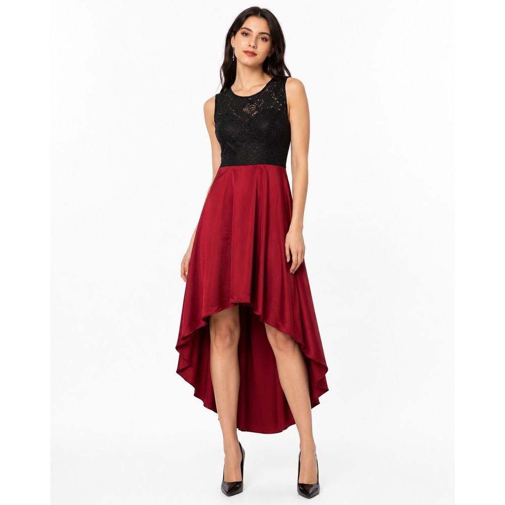 Whimsigoth Vampy High Low Lace Prom HOCO Dress 9 Red Black Gothic Romantic